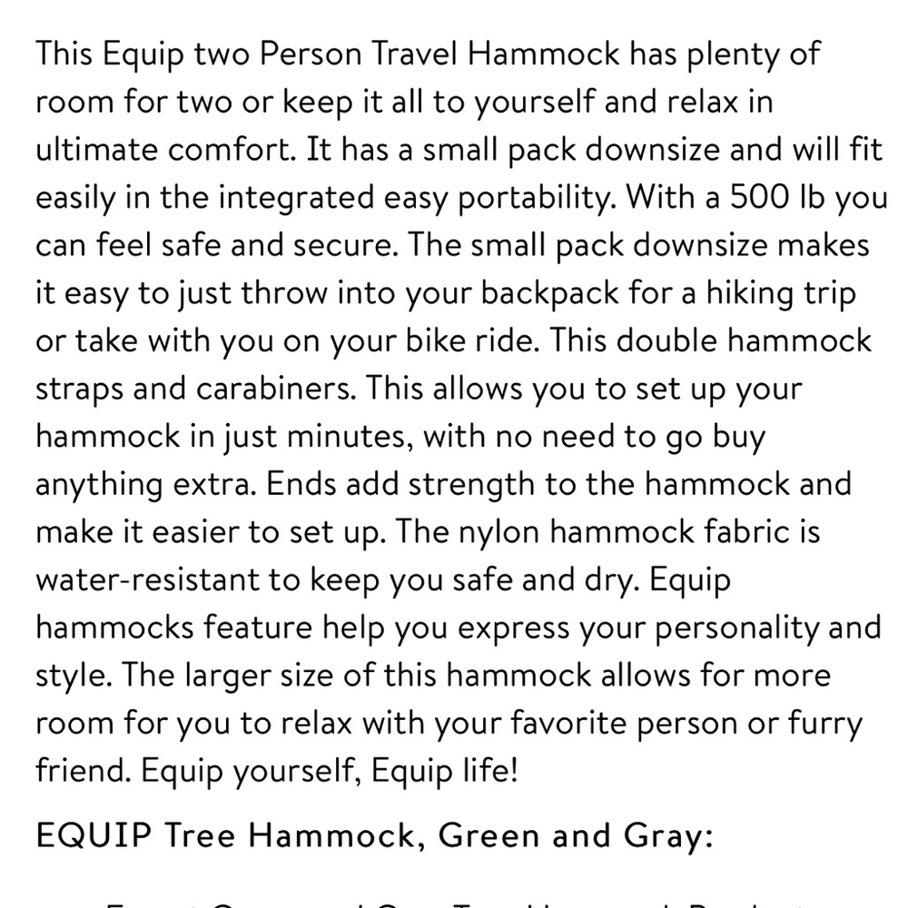 NWT Equip Two Person Travel Hammock Green & Grey - Picture 10 of 12